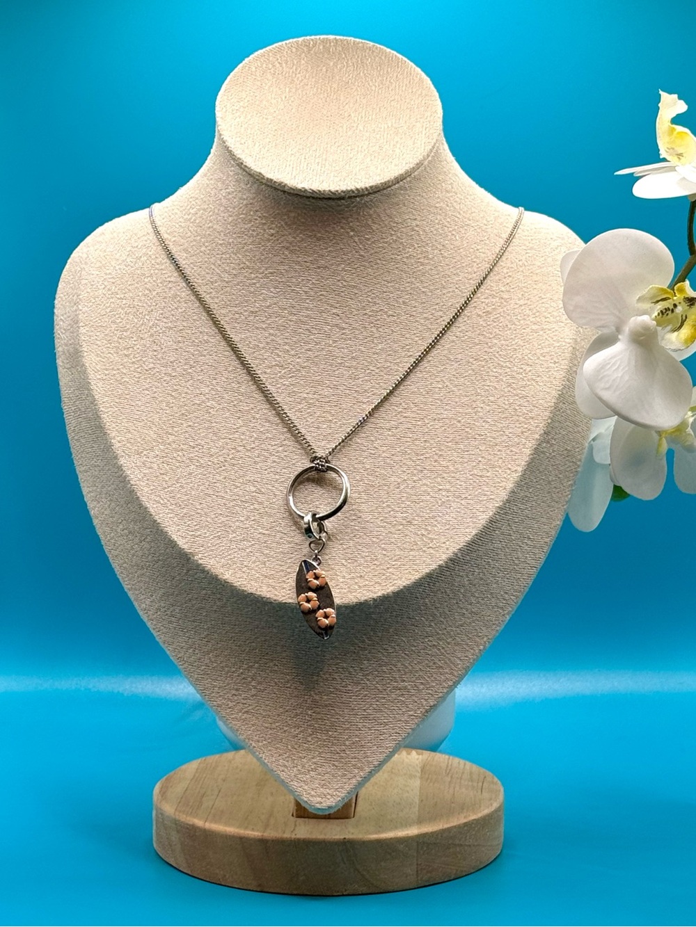 FOSSIL Sterling Silver Necklace with Surf Board Charm Pendant